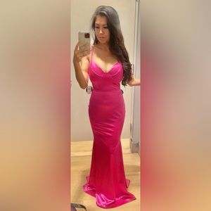 Windsor Pink Fuchsia Satin Sweetheart Mermaid Formal Prom Gown
